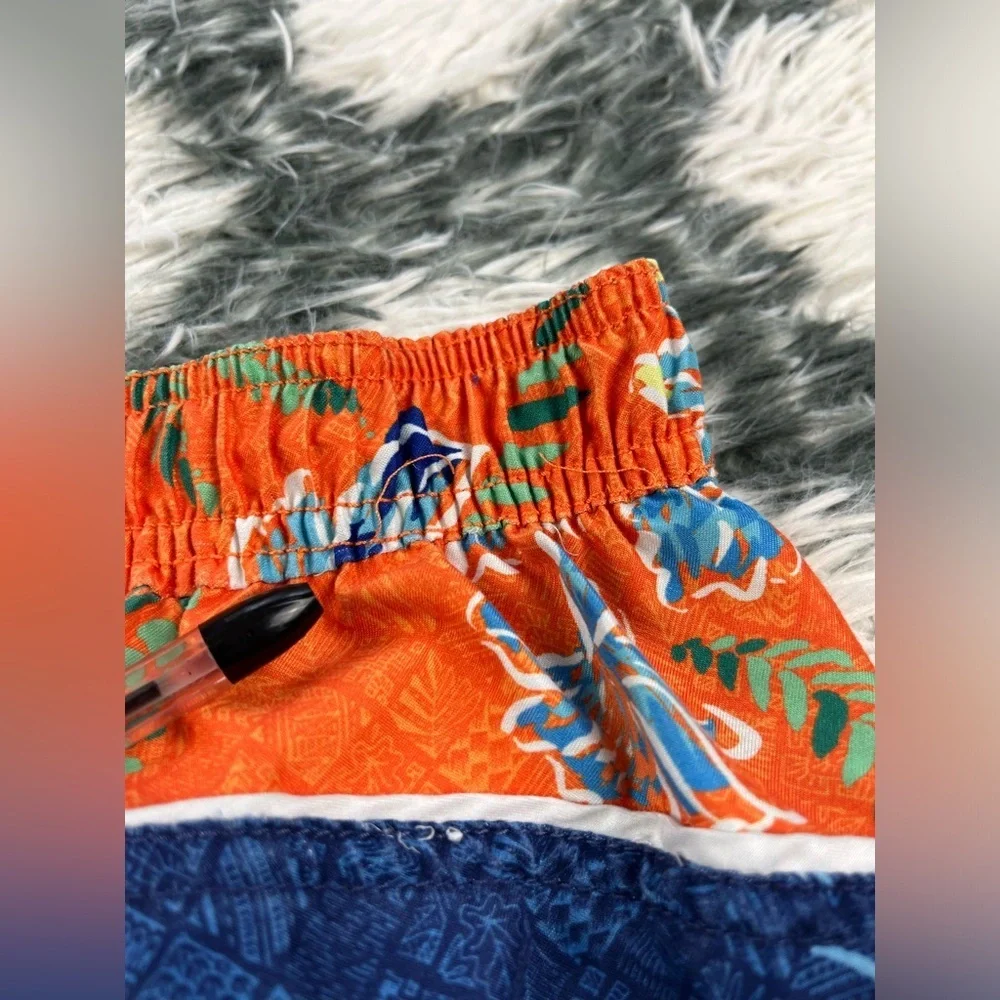 Tommy Bahama Kids Boys Orange Blue Floral Swim Trunks Size Medium